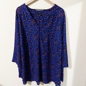 Torrid Womens Leopard Print Flowy 3/4 Sleeve Shirt Black Pink Navy Size 6